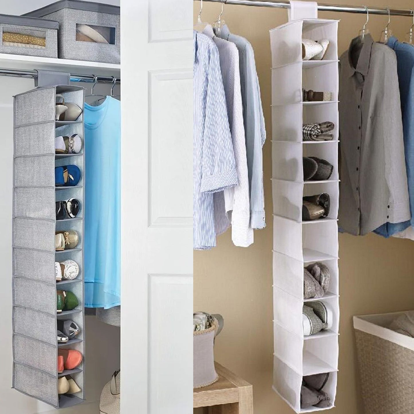 10tier Multipurpose Storage Rack, Foldable, Collapsible Fabric Wardrobe Organiser for Clothes - Springkart
