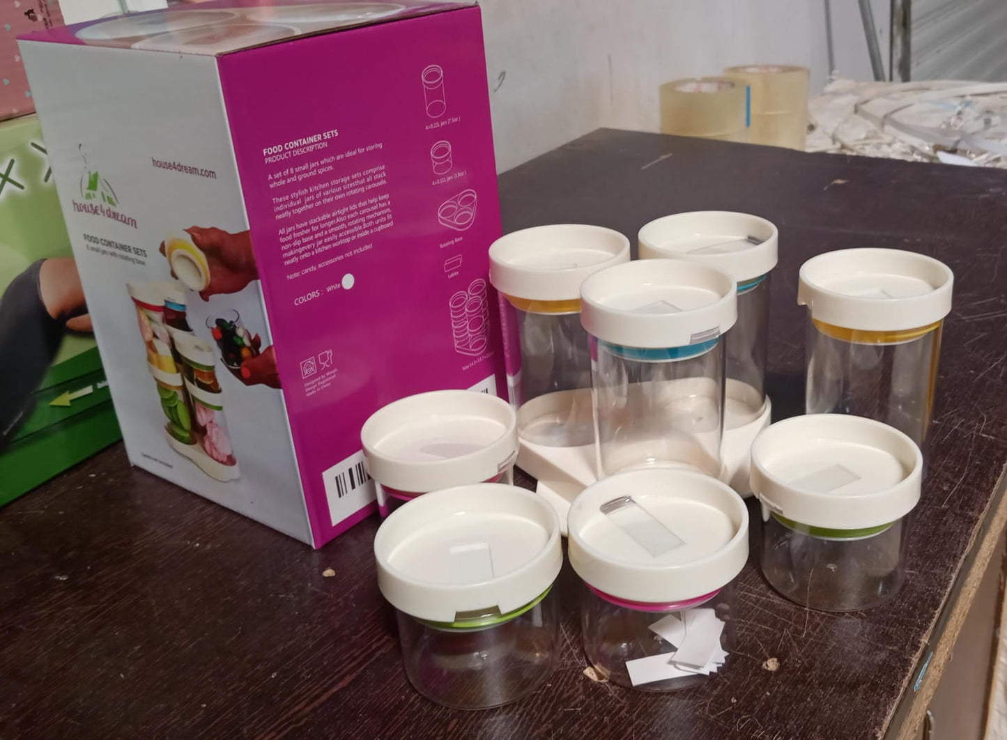 Multipurpose Plastic Transparent Storage Containers Masala Box Dabba Spice, Plastic Masala Spices Container Set Capacity With Airtight Lid Kitchen Pantry Organizer For Salt Mukhwas Box With Tray (8 Pc Set) - Springkart