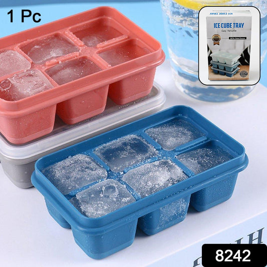 6 Grid Silicone Ice Tray Used In All Kinds Of Places Like Household Kitchens For Making Ice From Water And Various Things And All With Color Box (1 Pc) - Springkart