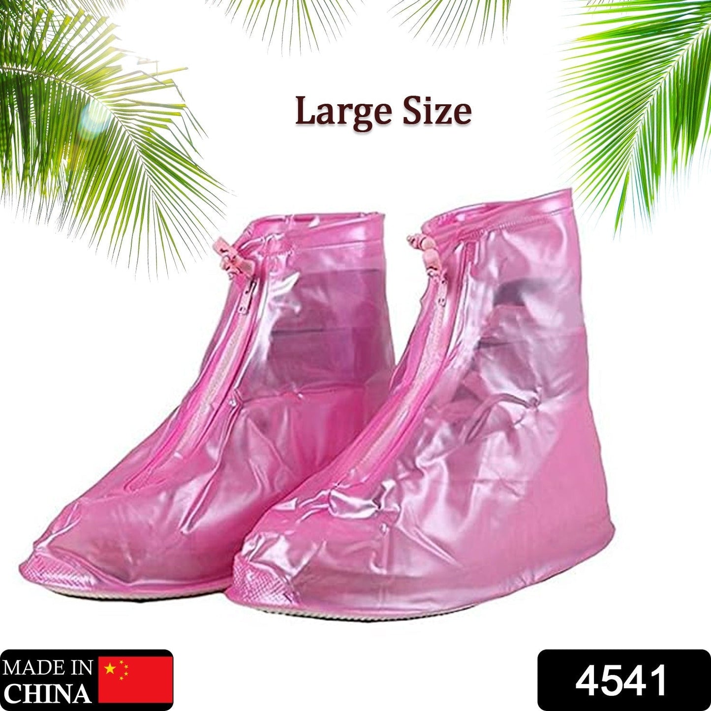4541 Plastic Shoes Cover Reusable Anti-Slip Boots Zippered Overshoes Covers Pink, Transparent Waterproof Snow Rain Boots for Kids/Adult Shoes, for Rainy Season (XL Size1 Pairs) - Springkart