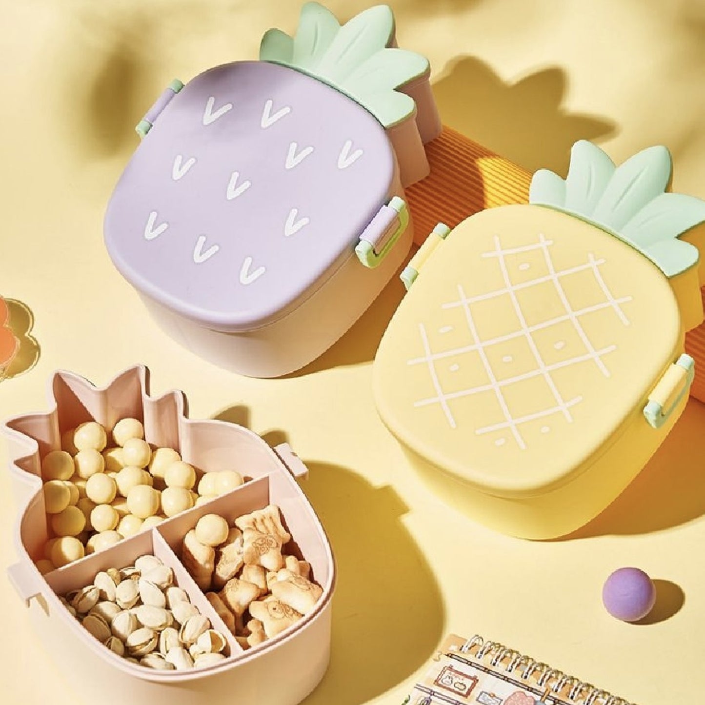 Kids Lunch Box Cute Pineapple Shaped Bento Box with Fork Spoon Snack Container Microwave Portable Office Lunch Box (1 Pc / With Spoon & Fork) - Springkart