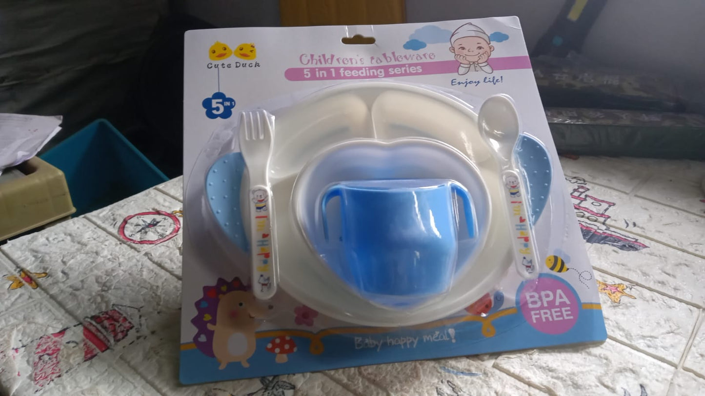 5in1 Baby Feeding Set for Kids and Toddlers,Children Children Dinnerware Set - Feeding Set for Kids, Cartoon Design Plate, Cup, Spoon, Fork Tableware Cutlery for Kids Microwave (5 Pcs Set) - Springkart