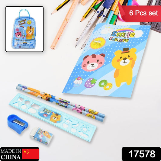 Stationery Kit for Kids - Stationery Set, Includes Wooden Pencil, Sharpener, Pencil and Eraser Set, Birthday Return Gift for Kids, Boys, Girls, 2 Pencil, 1 Scale, 1 Notebook,1 Sharpener, 1 Eraser & With Zip Bag (6 Pcs Set) - Springkart