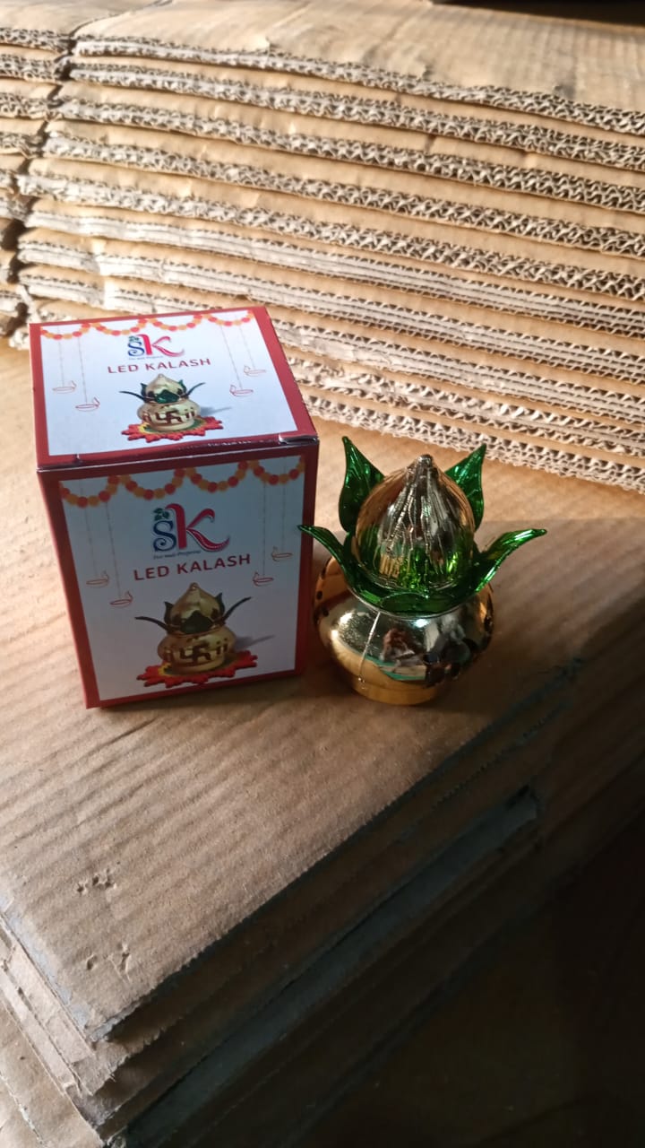 Gold Plated Eco Friendly LED Kalash for Pooja Mandir (1 pc / Multicolor LED) - Springkart