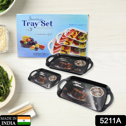 Serving Tray Set (Pack of 3 Pcs) (Small, Medium, Large) (Multicolour) - Springkart