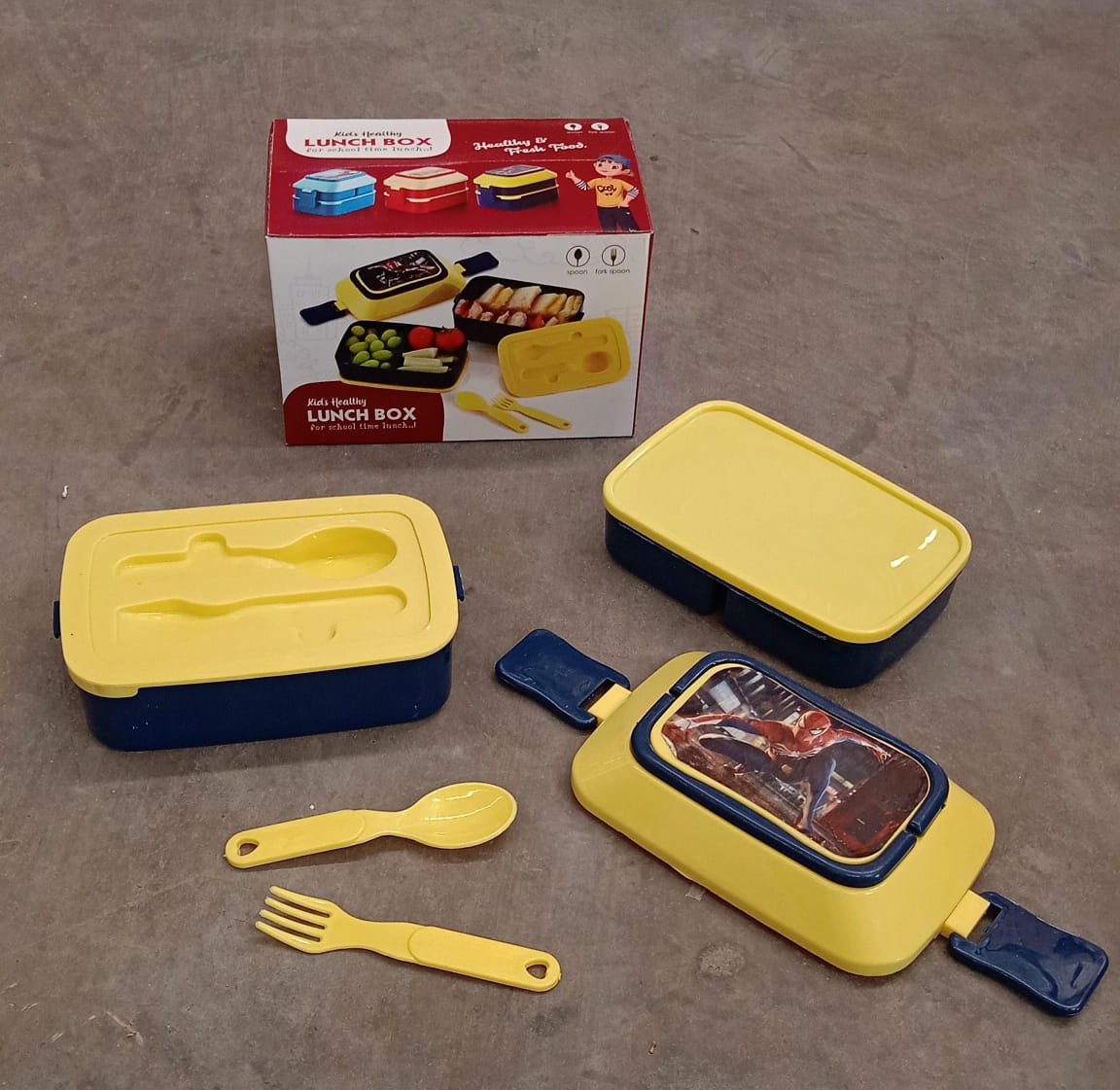 5621 Double Layer Lunch Box Stylish Lid Lunch Box With Fork & Spoon Lunch Box For Children School Lunch Box - Springkart