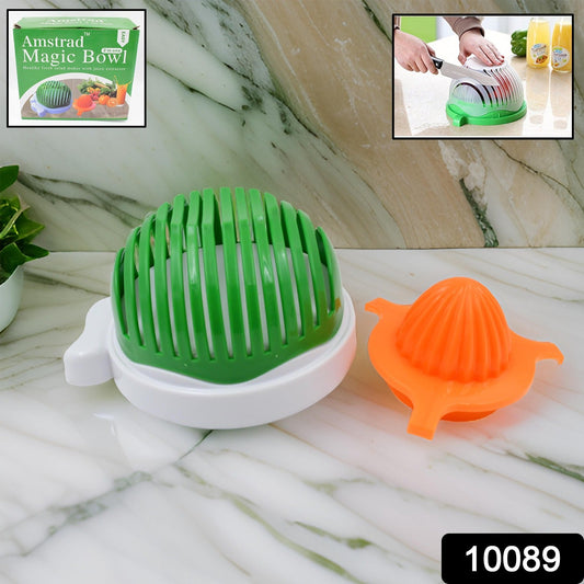 2 In 1 Salad Cutter Bowl with Lemon Squeezer Citrus Juicer (1 Pc) - Springkart