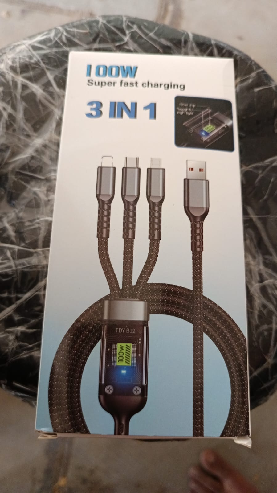 3-in-1 Super Fast Charging Cable 100w, Multifunctional Convenient Super Fast Charging Cable Nylon Braided Cord, 3-in-1 Silicone Zinc Alloy 3 Head Charging Cable - Springkart