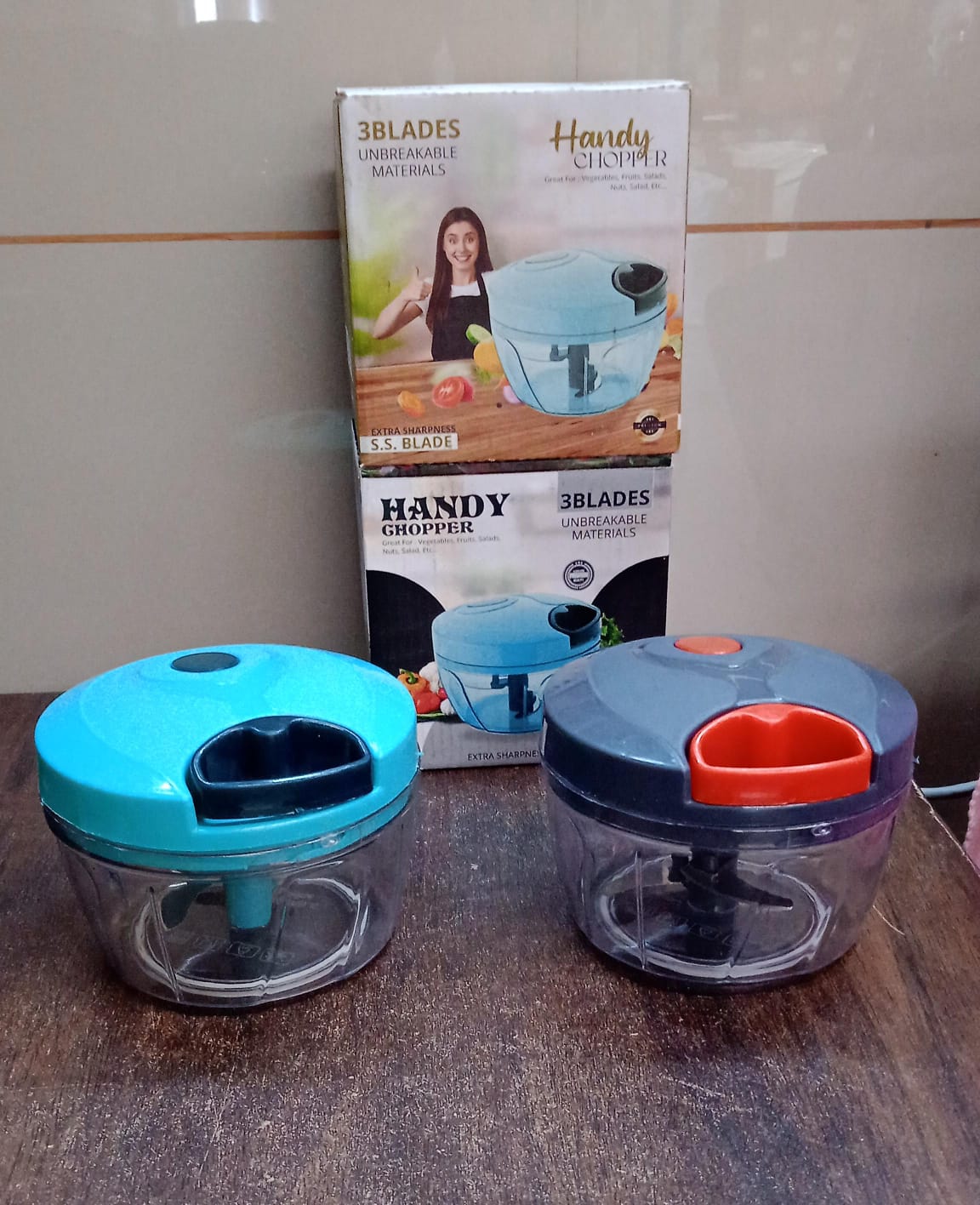3 Blades Handy Chopper and Slicer Used Widely for chopping and Slicing (450 ML / 1 Pc) - Springkart