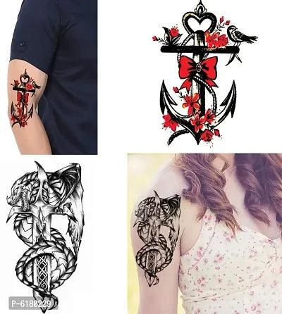 Famous Snake With Cross and Ship Anchor Waterproof Men and Women Temporary body Body Tattoo - Springkart