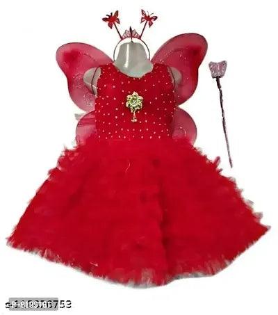 Red Net Solid Frock - Springkart
