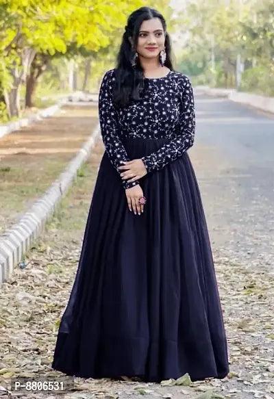 Navy Blue Georgette Ethnic Gowns For Women - Springkart