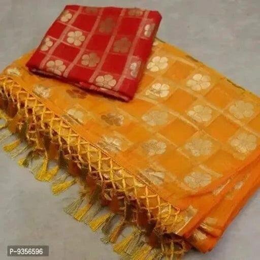 Classic Poly Crepe Jacquard Saree with Blouse piece - Springkart