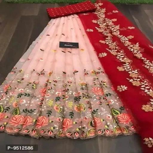 Beautiful Net Embroidery Semi Stitched Lehenga Cholis With Dupatta For Women - Springkart