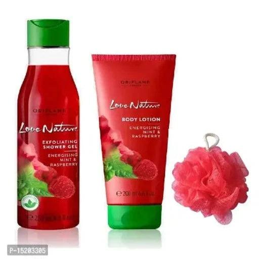 Exfoaliating Shower Gel, Body Lotion Energising Mint Raspberry and Premium Luxury Bathing - Springkart