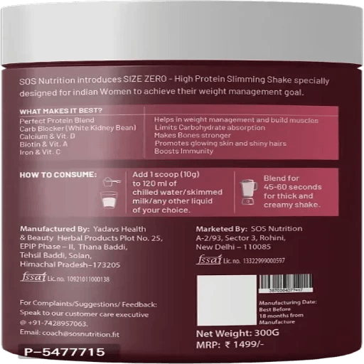 Weight Loss Size Zero High Protein Women Slimming Shake, - Springkart