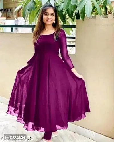 Purple Georgette Solid Ethnic Gowns For Women - Springkart