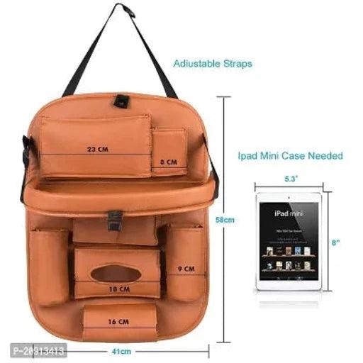 Universal Car Backseat Storage Organizer with Foldable Tray, Multi-Pocket for Bottles, Tissue Boxes 2pc Tan Colour - Springkart