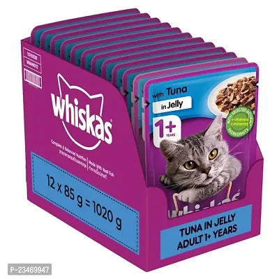 Wet Cat Food for Adult Cats (1+Years), Tuna in Jelly Flavour, 12 Pouches (12 x 85g) - Springkart