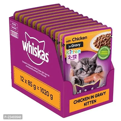 Wet Cat Food for kittan Cats (2-12Years), chicken Flavour, 12 Pouches (12 x 85g) - Springkart