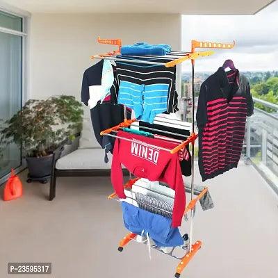 Drying Racks & Hangers,Useful Steel, Plastic Floor Cloth Dryer Stand Double Poll Three Tier Cloth Rack - Springkart