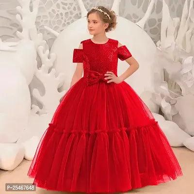 Girls Party Wear Sequin Work Net Fabric Long Dress - Springkart