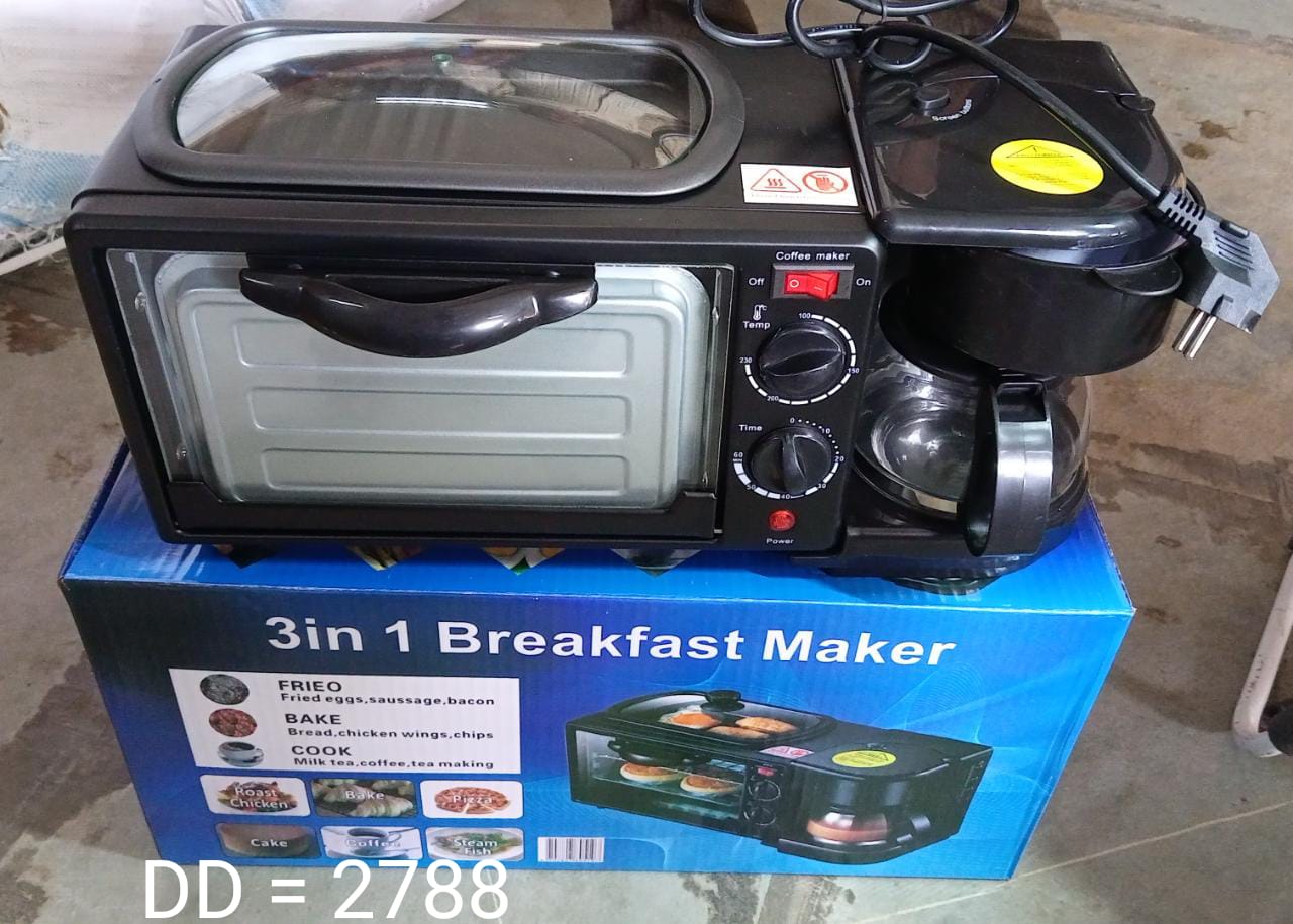 3 in 1 Breakfast Maker Portable Toaster Oven, Grill Pan & Coffee Maker Full Breakfast Ready at One Go - Springkart