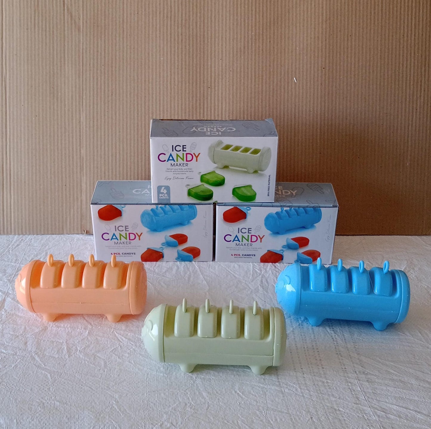 CARTOON SHAPE MOLD ICE CANDY, POPSICLE MOLD ICE, PLASTIC ICE CANDY MAKER KULFI MAKER MOLDS SET WITH 4 CUPS (1 PC / MULTICOLOR) - Springkart