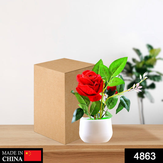 Artificial Rose Flower Plant With Pot, For Home Office Or Gift - Springkart