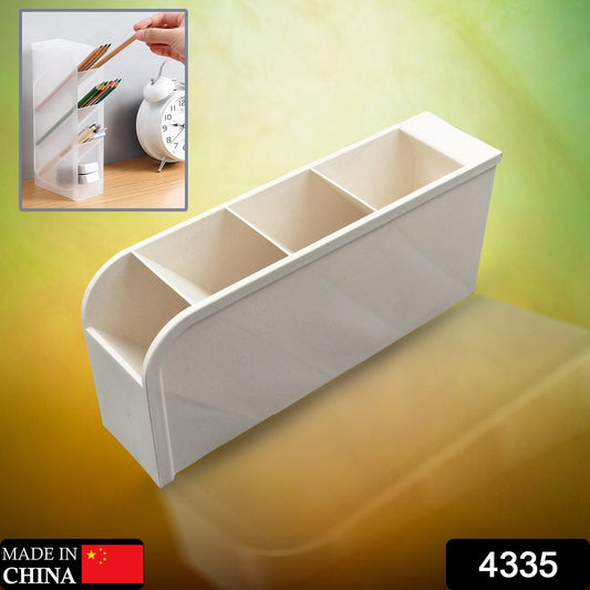 Plastic 4 Compartment Office Desktop Storage Box, Pen Pencil Stand/Holder Stationary Organizer, Plastic Desktop Stationary Organizer For School - Springkart