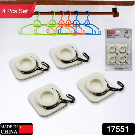 Multipurpose Strong Hook Self-Adhesive hooks for wall Heavy Plastic Hook, Sticky Hook Household For Home, Decorative Hooks, Bathroom & All Type Wall Use Hook, Suitable for Bathroom, Kitchen, Office (4 Pc Set) - Springkart