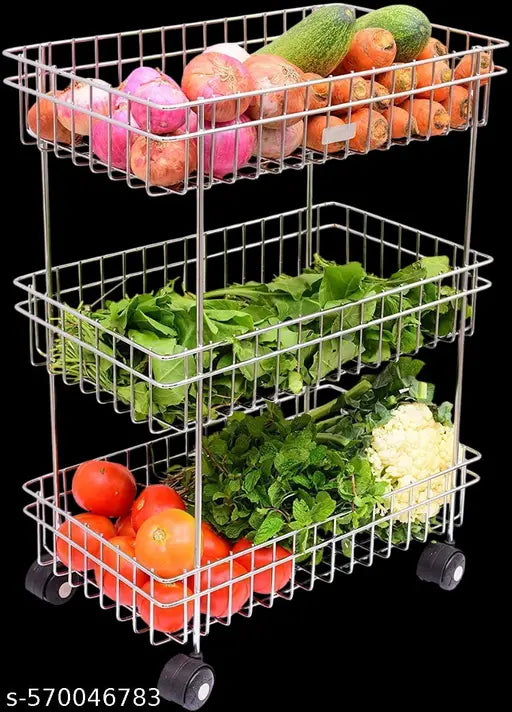Four Layer Kitchen Trolly Multipurpose Stainless Steel Portable Storage Floor Standing Or Tabletop Rack|Trolley with Wheels for Kitchen Storage, Tiered Shelf, 4 Shelf Trolley
