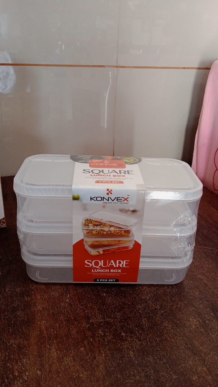 Plastic Square Lunch Box, Kitchen Containers Set (3 Pcs Set) - Springkart