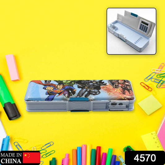 Double Sided Magnetic Geometry Box, Pencil Box with Calculator and Sharpener for Boys Art Plastic Pencil Box for Girls and Boys - Springkart