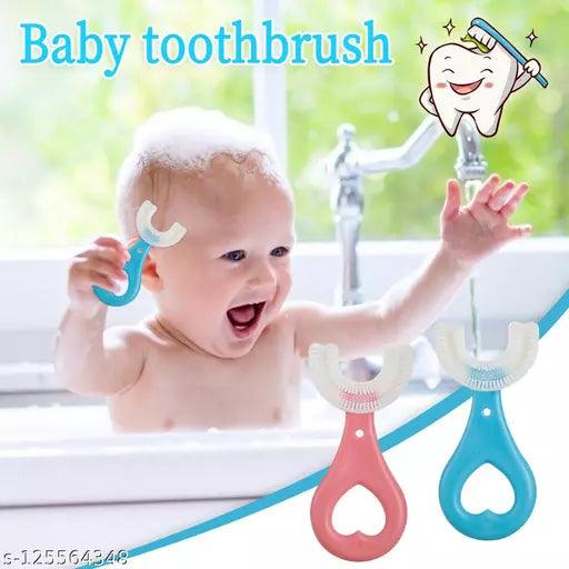 Baby U-Shaped Toothbrush Soft Silicone ToothBrush 360 Degree Rotate Teeth Cleaning Brush 2-10 Years Child Pack Of 3 - Springkart