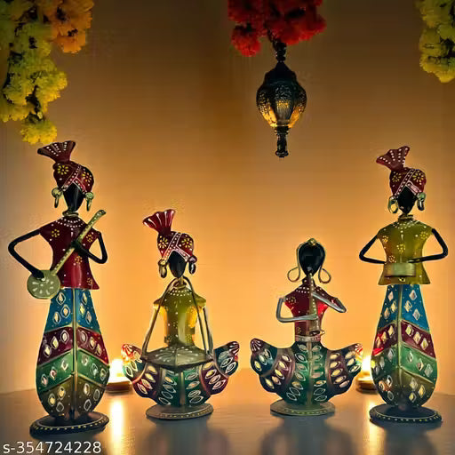 Flicker of Tradition | Handcrafted Rajasthani Musician Set with Tea Light Holder | Perfect for Intimate Moments
