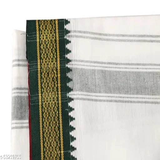 RETRO 100% Pure Cotton 2.00 Meter Thlapathy Border White Lungi For Men - Springkart