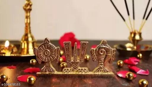Tirupati Balaji Symbol Shankh Chakra Namah for Car Dashboard 5 cm (Metal, Gold) - Springkart