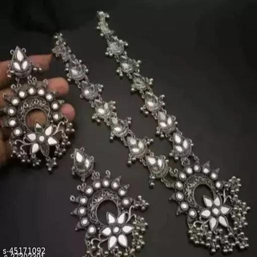 Latest Stylish Traditional Oxidised Silver Necklace Jewellery Set for Women (Silver) - Springkart
