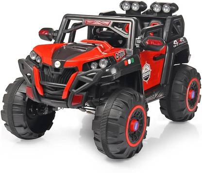 LITTLE RIDES Battery Operated 4x4 Big Size Jeep 12V Battery with LED & Music Jeep Battery Operated Ride On (Red)