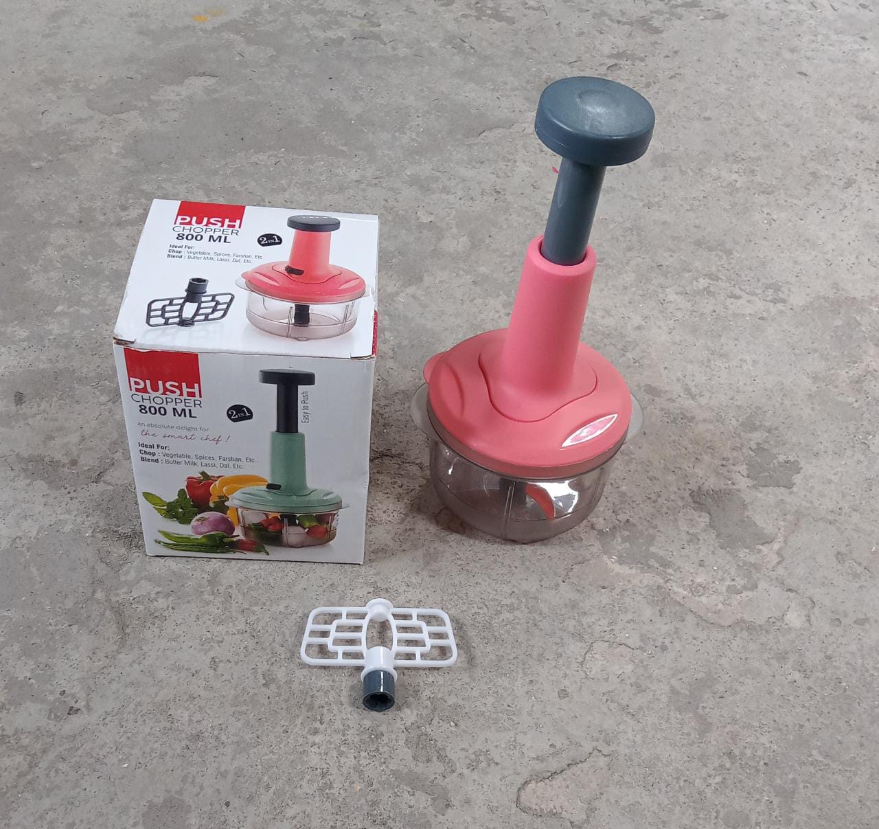 2in1 push chopper 800ml Stainless Steel Blade Quick & Powerful Manual Hand Held Food Chopper to Chop & Cut Fruits, Vegetables, Herbs, Onions for Salsa, Salad - Springkart