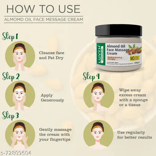 Almond Oil Face Massage Cream (100g) for Skin Hydrating, Soothing Light Weight Formula, Helps Delay Signs of Ageing