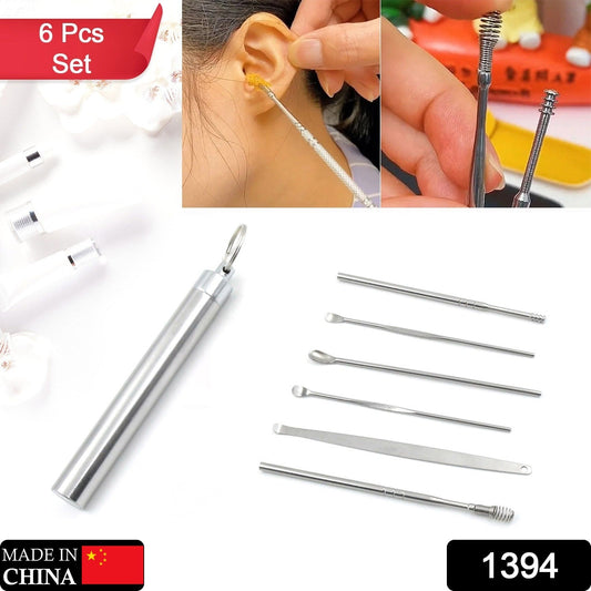 6Pcs Ear wax Removal Kit With Keychain Holder | Ear Cleansing Tool Set | Ear Curette Ear Wax Remover Tool for Outdoor Camping Travel Picnic (6 Pc) - Springkart
