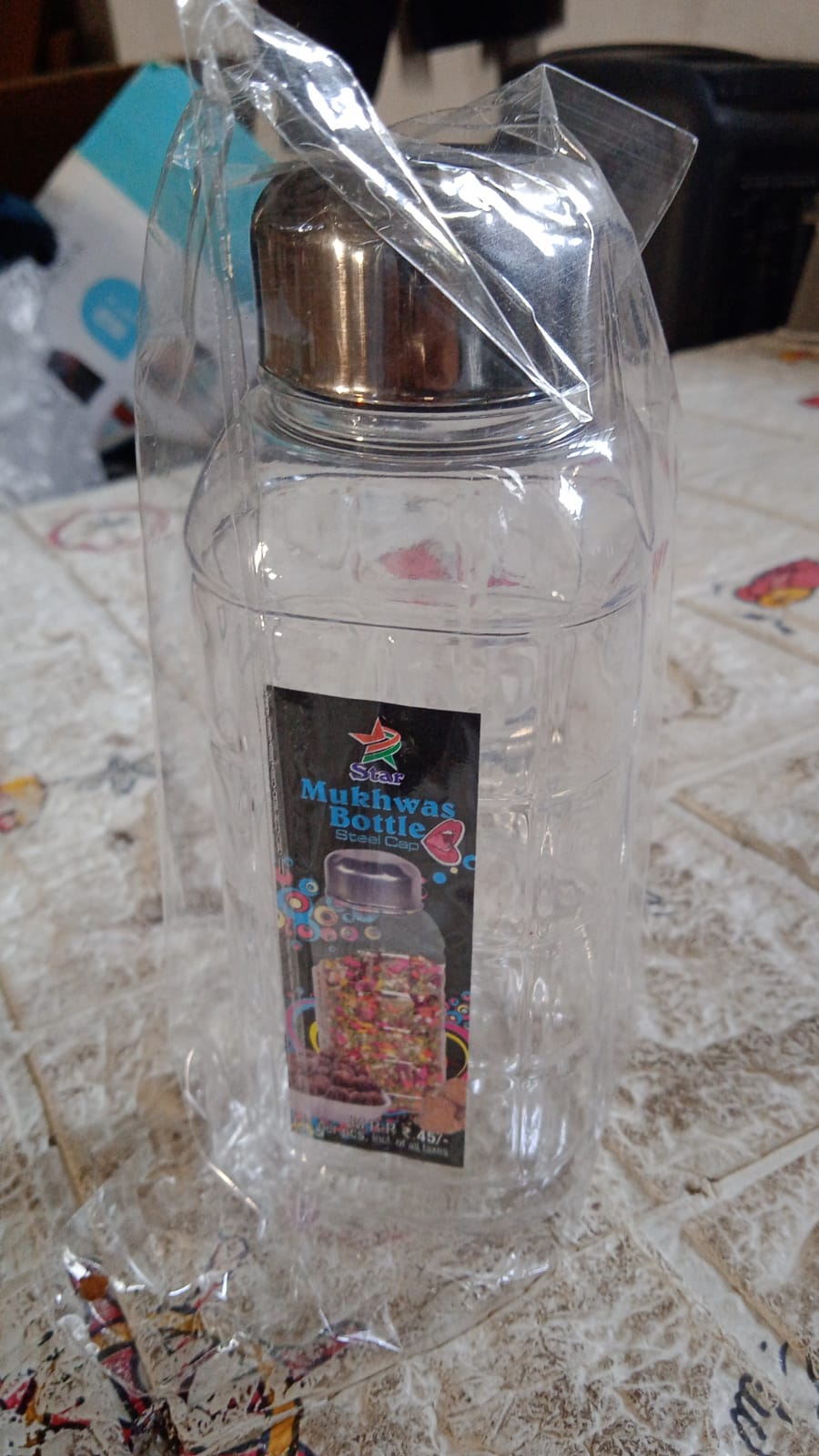 Plastic Transparent Mukhwas Bottle With Steel Cap / Mouth Freshener / Dryfruits Multipurpose Air Tight and BPA Free Kitchen Storage Bottle (1 Pc) - Springkart