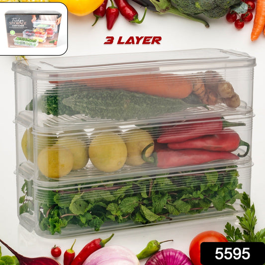3 Fridge Storage Container, Fridge Organizer with Lid Stackable Fridge Storage Containers Plastic Freezer Storage Containers for Fish, Meat, Vegetables, Fruits, Pack of 3pcs, 1500ML Approx - Springkart