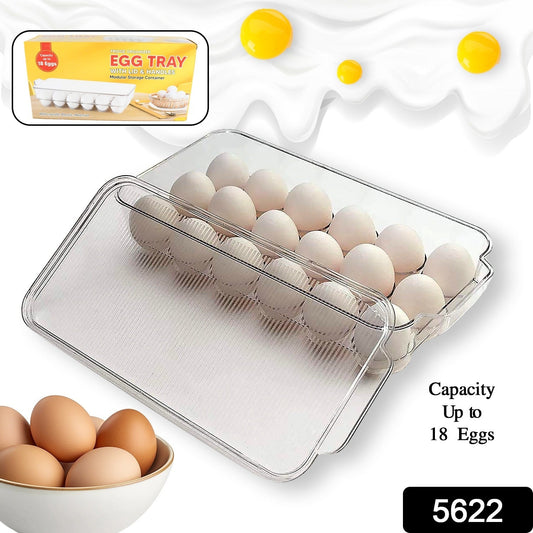 Plastic 18 Cavity Egg Storage Box Or Egg Trays For Refrigerator With Lid & Handles High Quality, Rectangular Egg Tray Box For 18 Egg (1 Pc) - Springkart