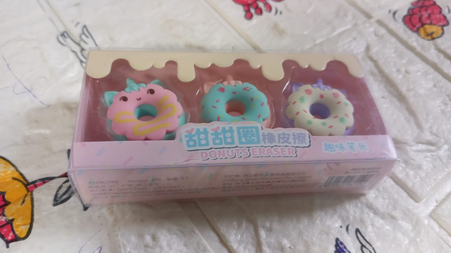 Tree Small Sized Cartoon Themed Non-Toxic Donut Erasers, School Stationery | for Kids - Boys & Girls | Birthday Gift |Return Gift (3pc Set) - Springkart