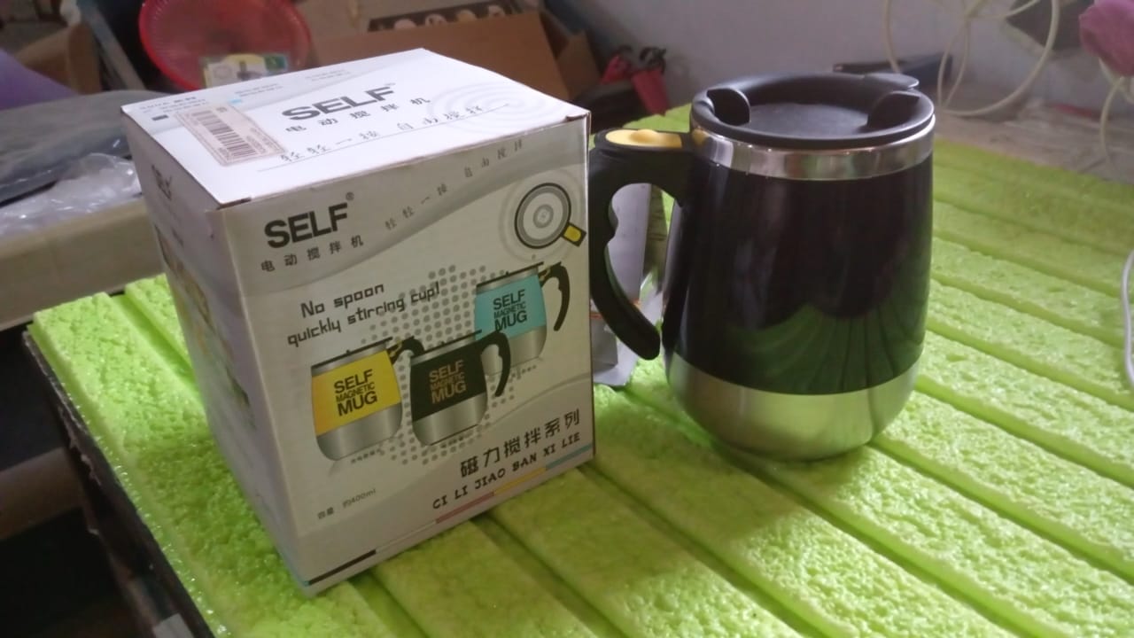 Self Stirring Mug With Lid used in all kinds of household and official places for serving drinks, coffee, any types of beverages etc. (1 Pc / 400 ML) - Springkart
