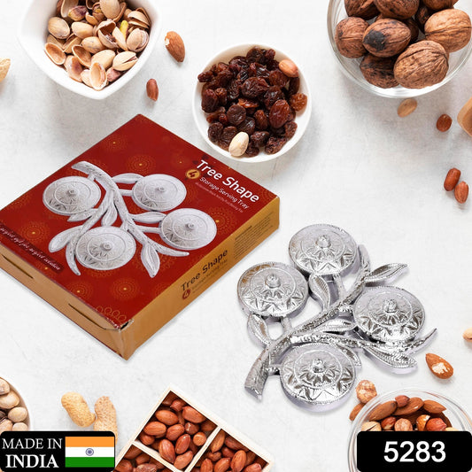 Tree Shape 4 Compartment Mukhwas Dani Serving Tray For Home & Kitchen Use - Springkart