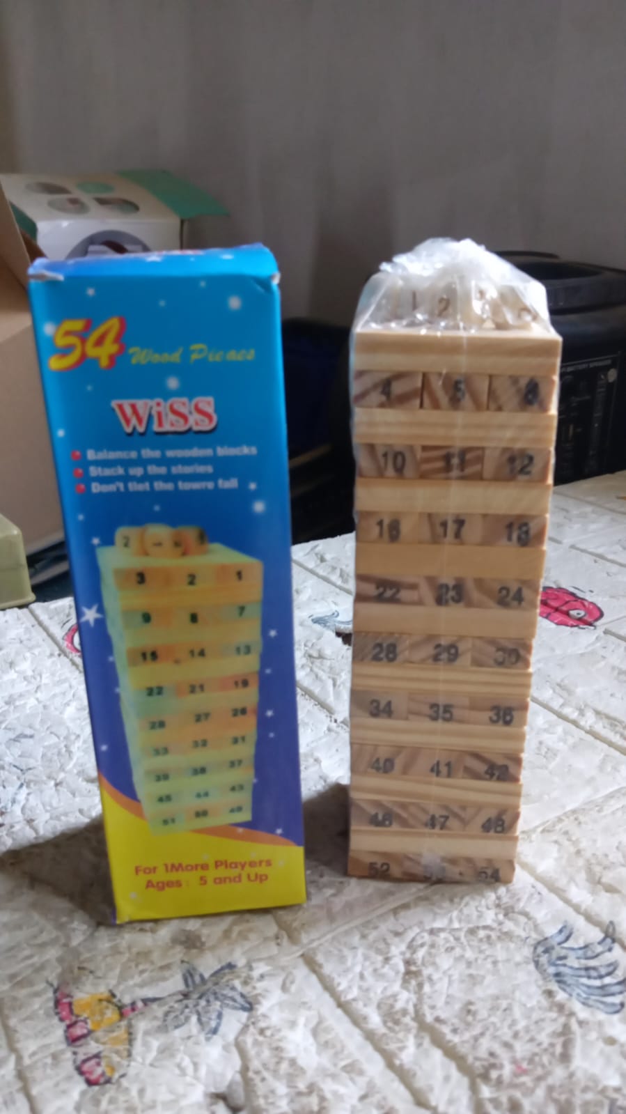 54 Pcs Blocks 4 Dices Wooden Tumbling Stacking Building - Springkart